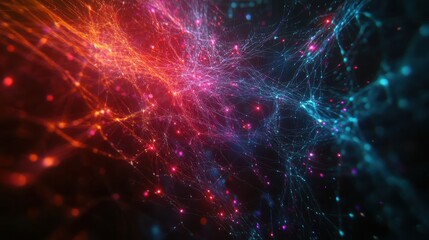 Wall Mural - Abstract Colorful Network Connections with Light Particles Effects