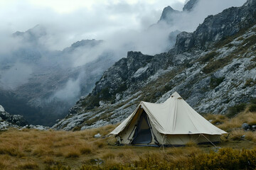 a tent pitched up in a grassy field