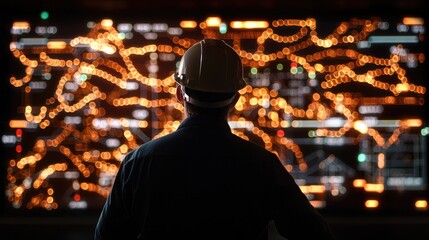 Poster - Worker Analyzing High-Tech Display of Control Room Operations