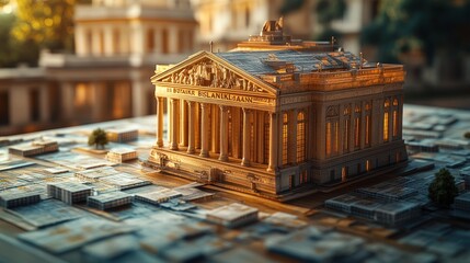 Poster - Detailed architectural model of a grand building with surrounding landscape.