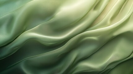 Poster - A gorgeous display of silk satin fabric in khaki green and brown hues flows gracefully, creating soft waves and textures that evoke elegance