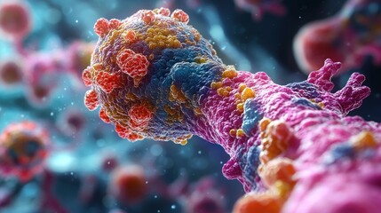 Poster - Colorful representation of cellular structures in a biological context.