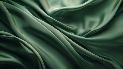 Poster - Delicate folds of khaki green silk satin reveal a stunning gradient effect, inviting touch and igniting inspiration in fashion and design