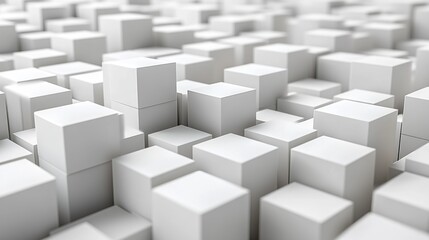 Poster - A 3D abstract arrangement of white cubes in varying heights.