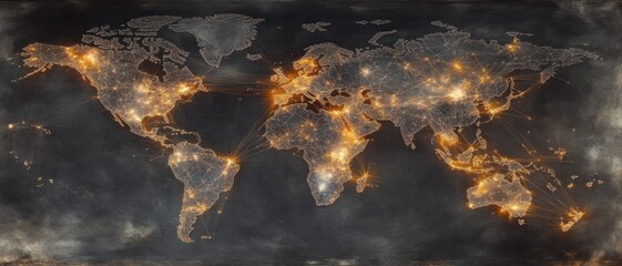 Poster - World map with glowing connections and data points 