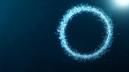 Poster - Abstract glowing blue circle made of shimmering particles in a dark background for digital and technological themes