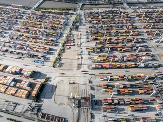 Aufkleber - Aerial view of cargo container terminal landscape