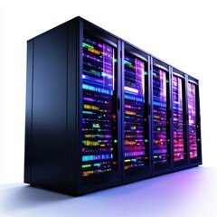 Poster - Colorful server racks displaying advanced technology and vibrant lights in a modern data center.