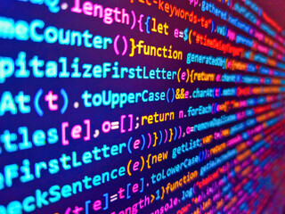 web server data on a monitor. screen with software developer code. digital technology industry conce