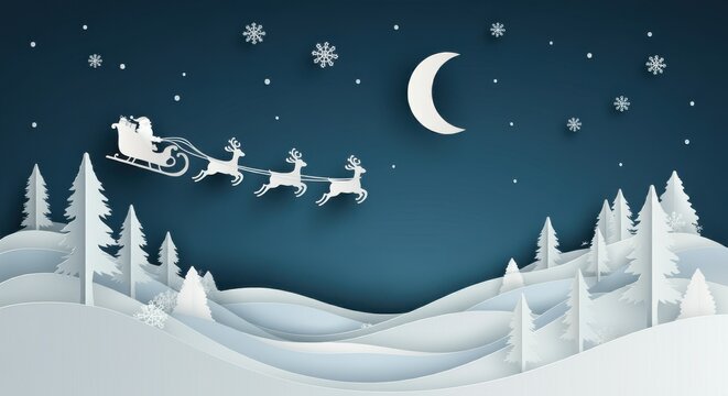 Merry christmas background composition in style.Santa Claus on the sky Vector illustration.