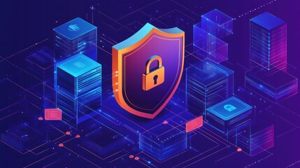 Poster - Digital security concept with shield and servers 