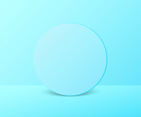 Poster - Modern blue circle podium background in minimal style, geometric empty round platform, circle frame gradient, stage showcase 3d template for product presentation - vector