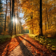 Wall Mural - sunny autumn day in the forest