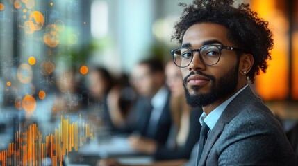 Poster - Professional man in a meeting with digital effects 