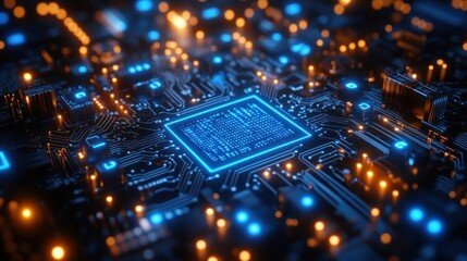 Poster - Close-up of a circuit board with glowing components 