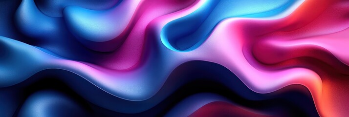 Wall Mural - Abstract colorful waves in blue, pink, and purple tones, fluid motion on a dark background.