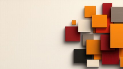 Poster - A vibrant arrangement of geometric shapes in warm colors against a light background, creating a modern and artistic visual impact.