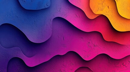 Wall Mural - Colorful layered abstract design with curves and gradients on a textured background.
