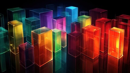 Wall Mural - Colorful transparent 3D shapes on a dark background.