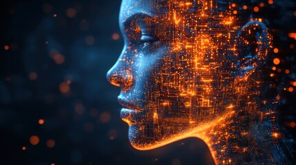 Poster - Futuristic profile with glowing data patterns 