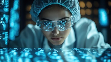 Poster - Scientist analyzing data with digital interface 