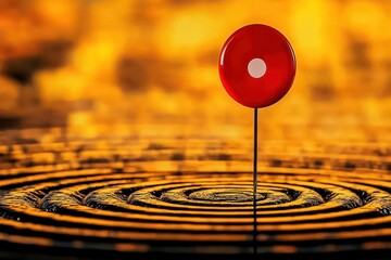 Wall Mural - Red pin on water surface creating ripples, vibrant orange background.