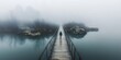 © Stockberry - An empty bridge stretching across a foggy river, with a single figure walking away into the mist, symbolizing distance and loneliness'