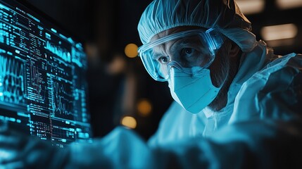 Poster - Scientist analyzing data in high-tech environment