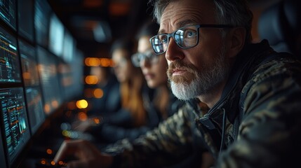 Poster - Team monitoring data on multiple screens in control room