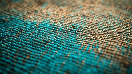 Poster - Textured fabric featuring vibrant turquoise and earthy tones on a close-up view
