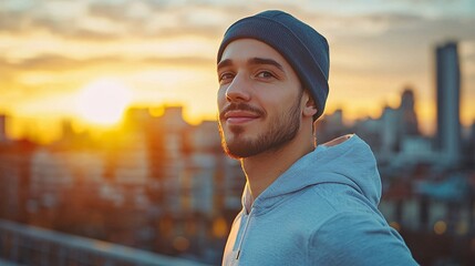 Aufkleber - A balanced lifestyle image with a professional enjoying a morning run before work Stock Photo with side copy space