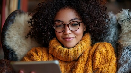 Poster - A young professional learning a new skill using a tablet in a cozy modern space Stock Photo with side copy space