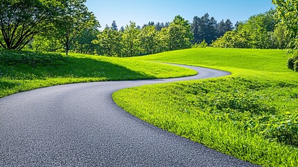 Poster - A winding road stretching into a bright horizon symbolizing the journey of self-discovery Stock Photo with side copy space