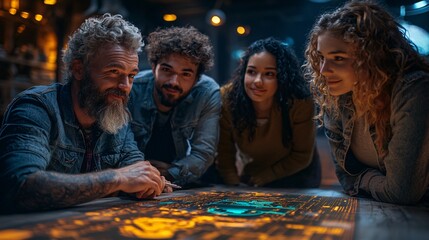 Poster - A group of students collaborating on a coding project using AI-powered tools Stock Photo with side copy space