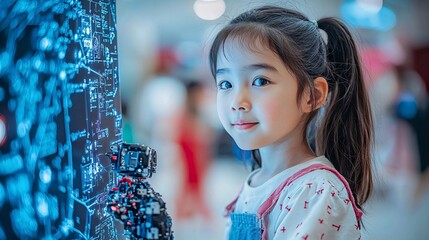 Aufkleber - A futuristic lab environment showcasing young learners experimenting with AI and robotics Stock Photo with side copy space
