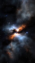 Wall Mural - a close up of a starry sky with a large cloud of orange and blue