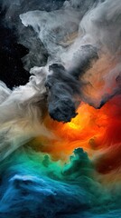 Poster - A colorful cloud of smoke with a bright orange flame in the middle