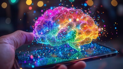 Poster - An adult learner using an AI-driven career development platform on a smartphone Stock Photo with side copy space