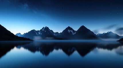Wall Mural - A beautiful mountain range is reflected in the water