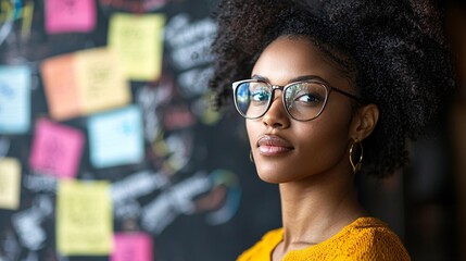Poster - A creative workspace with brainstorming charts representing innovation and creativity in a career Stock Photo with side copy space