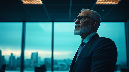Poster - A visionary leader addressing a team in a modern boardroom exuding leadership and influence Stock Photo with side copy space