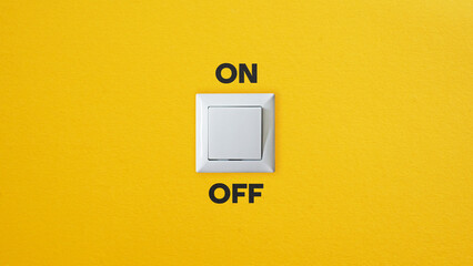 Poster - Power on off switch or start and stop button concept. Light switch with on off word on orange background