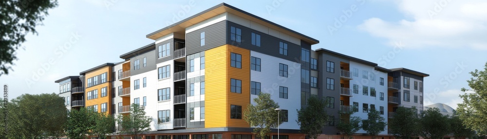 Curated visual reference: Picture Idea: Foto De Stock Modern Apartment Building Architectural Rendering Multi