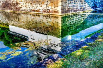 Wall Mural - Outer Wall Tower Moat Reflection Abstract Nijo Castle Kyoto Japan