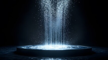Poster - A Stunning Visual of Water Fountains Emanating Light in a Dark Environment, with Sparkling Water Droplets Creating a Serene Atmosphere for Relaxation and Reflection