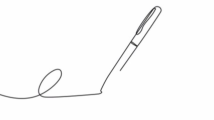 Poster - Video. One continuous line of pen writing on a sheet. Animation on white background. 4K.