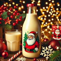 Wall Mural - eggnog bottle and christmas decorations