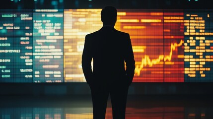 Poster - Financial analyst observing market trends corporate office digital display modern environment strategic viewpoint investment insights