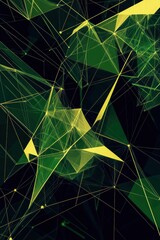 Poster - Geometric abstract design featuring vibrant green and yellow shapes and lines. Generative AI