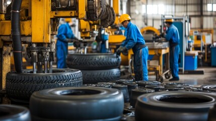 Poster - Manufacturing process of tires in an industrial facility workshop production insights factory environment close-up view engineering innovation